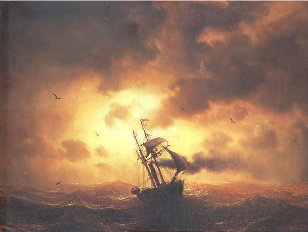 steamship in sunset